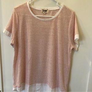 Sogi Pink Short Sleeve Tee with White button trim